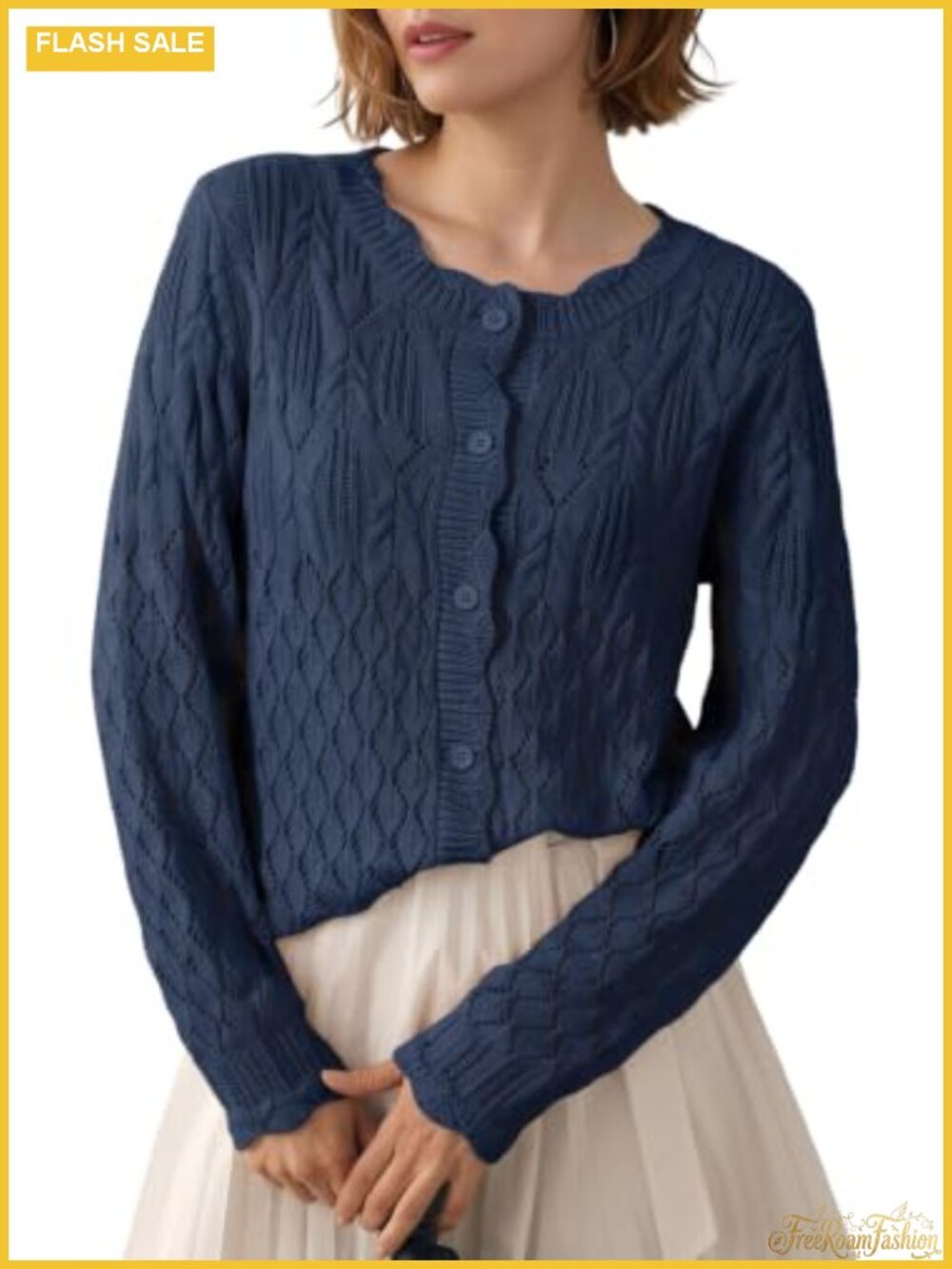 Women's Hollow Out Knit Cardigan Long Sleeve Button Down Cozy